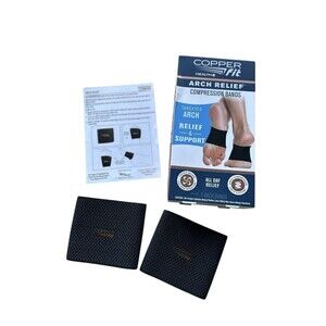 Copper Fit Health Arch Relief Compression Bands Set of 2 Arch Wraps Black